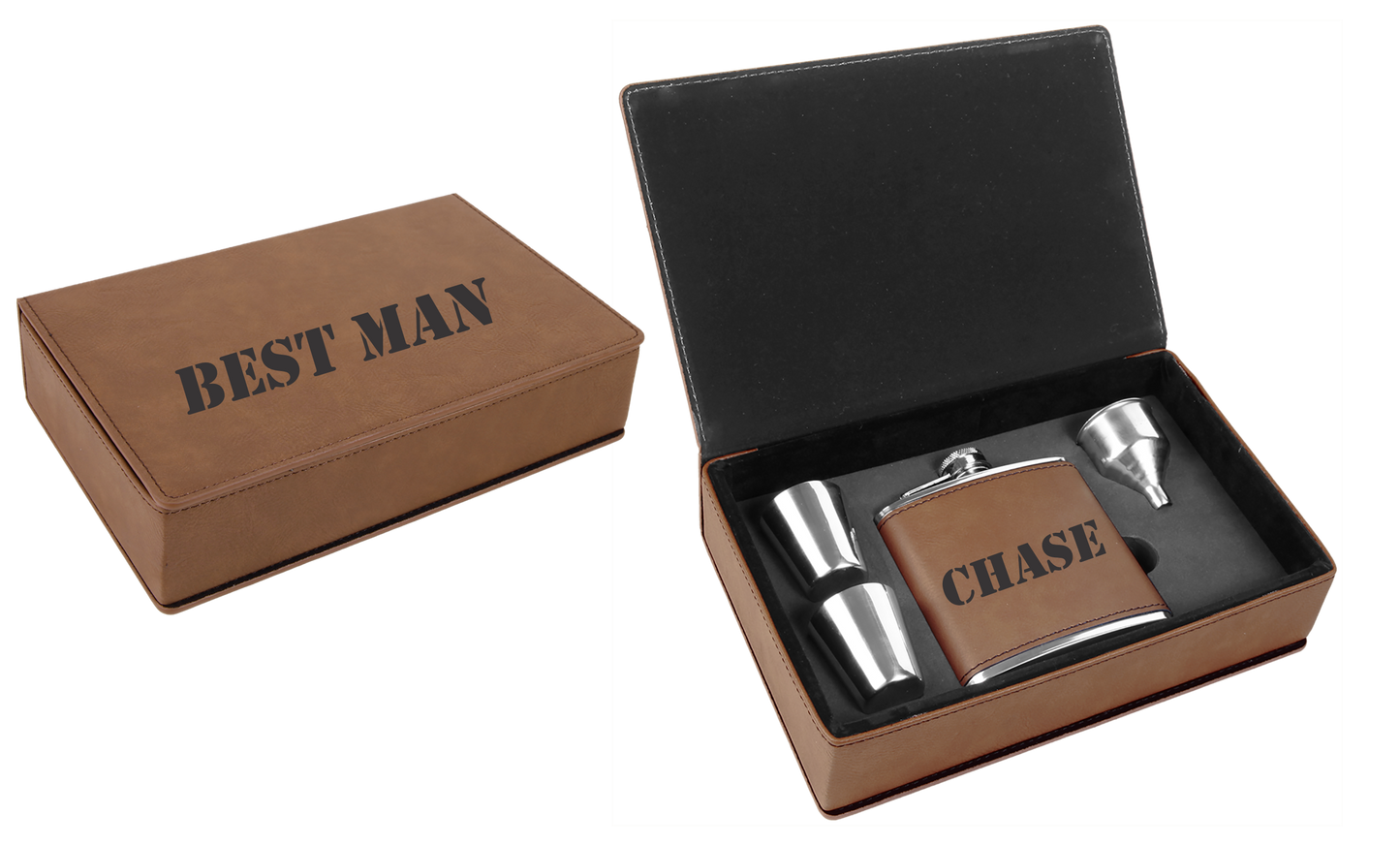 ENGRAVABLE 6 oz. LEATHERETTE FLASK GIFT SETS