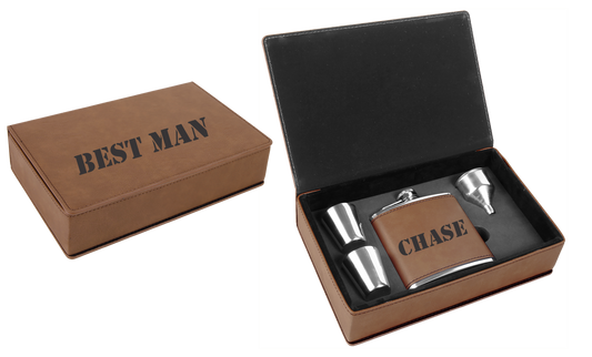 ENGRAVABLE 6 oz. LEATHERETTE FLASK GIFT SETS