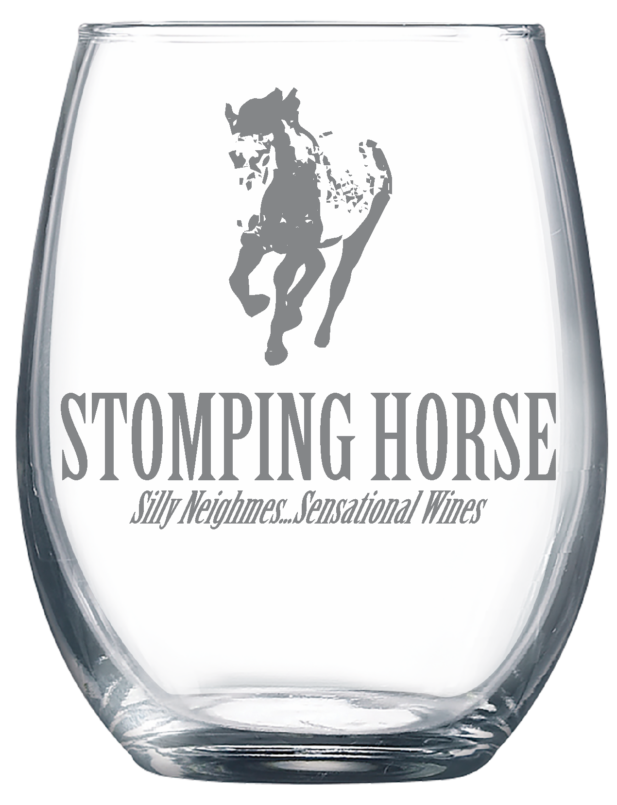 STOMPING HORSE STEMLESS WINE GLASS