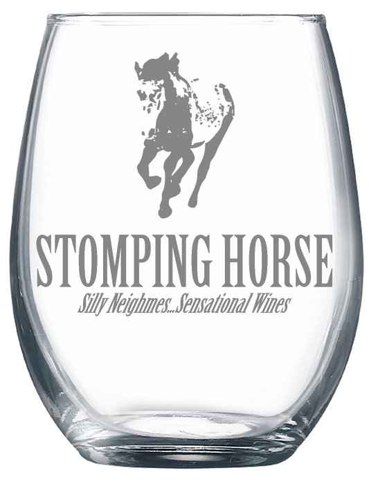 STOMPING HORSE STEMLESS WINE GLASS