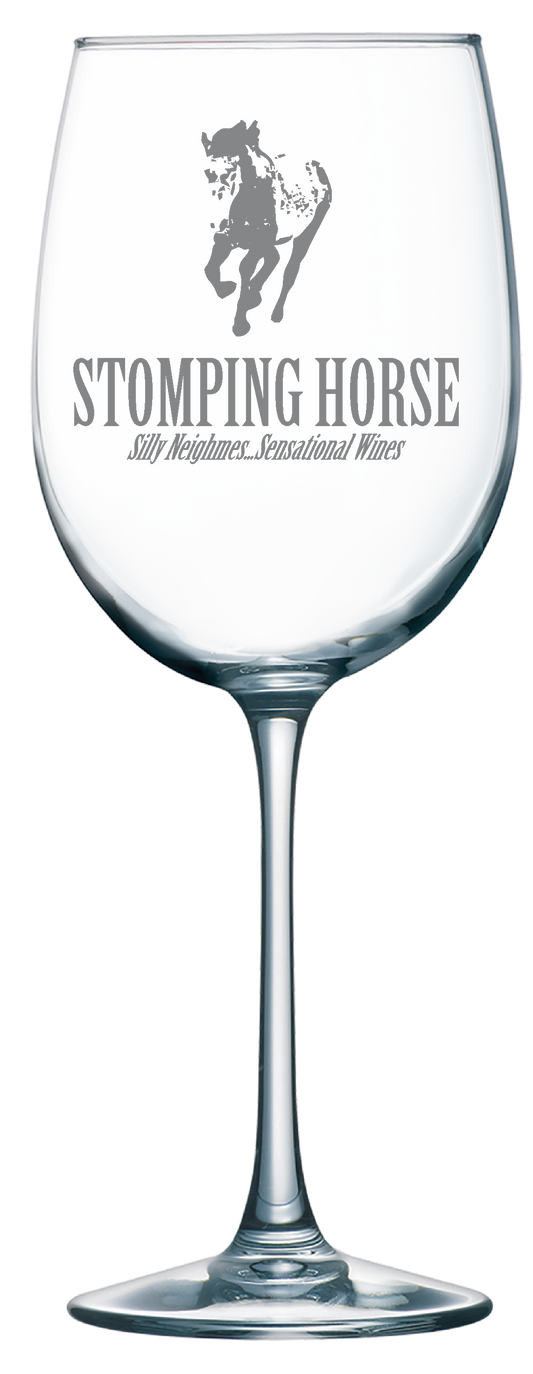 STOMPING HORSE STEMMED WINE GLASS