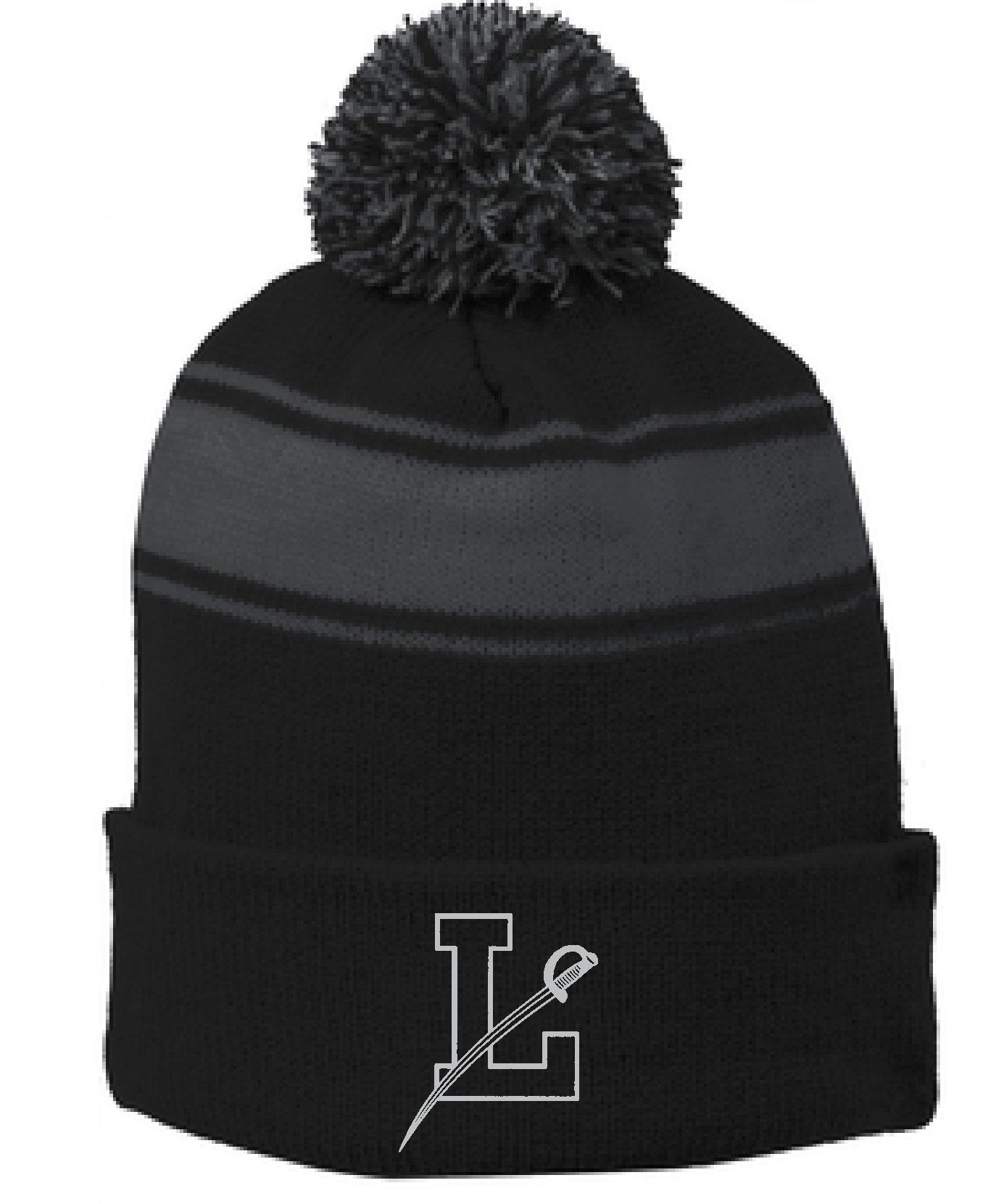 Sport-Tek® Stripe Pom Pom Beanie Embroidered