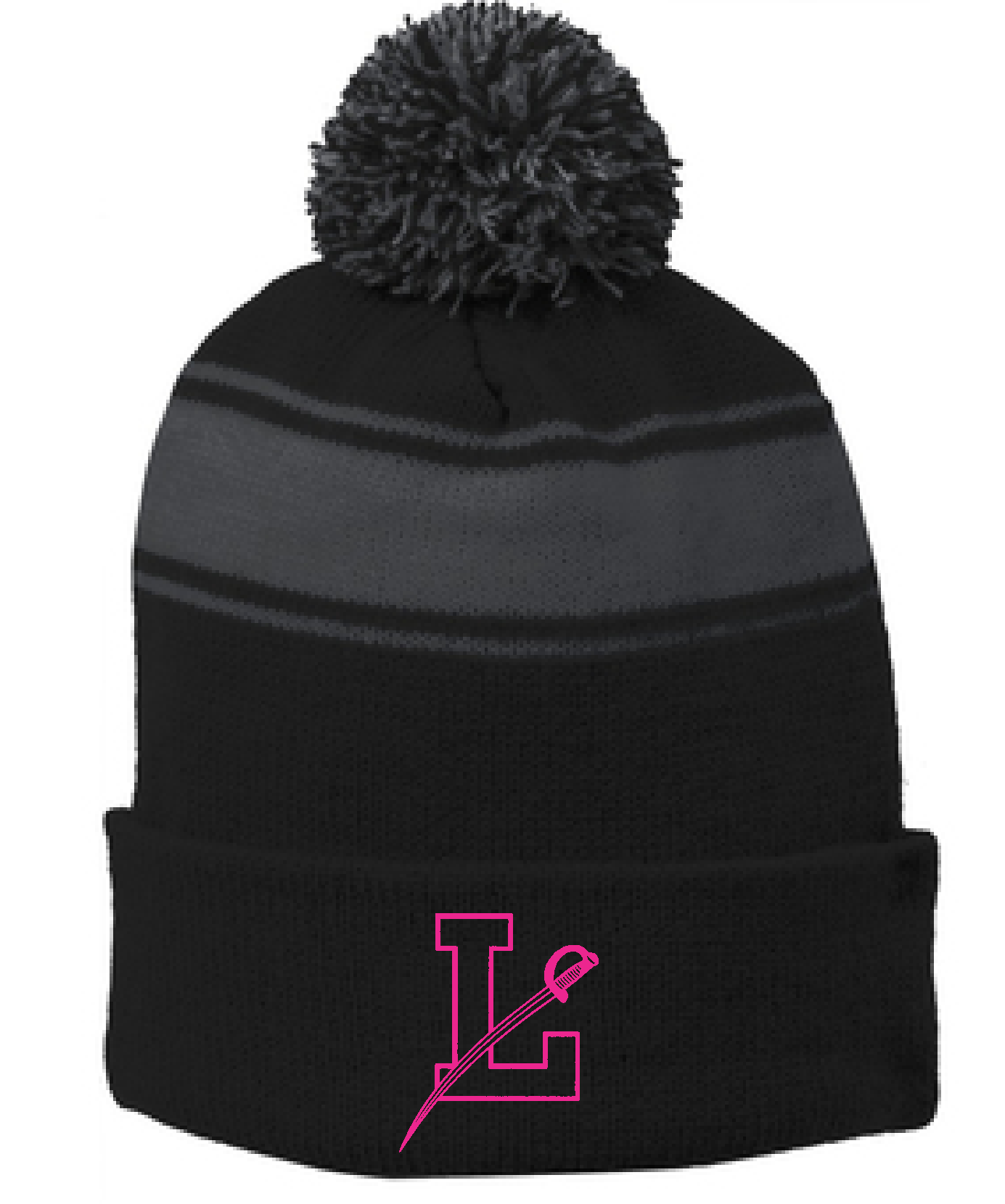 Sport-Tek® Stripe Pom Pom Beanie Embroidered