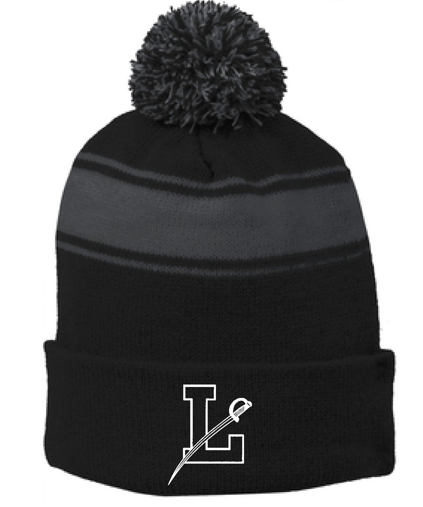 Sport-Tek® Stripe Pom Pom Beanie Embroidered