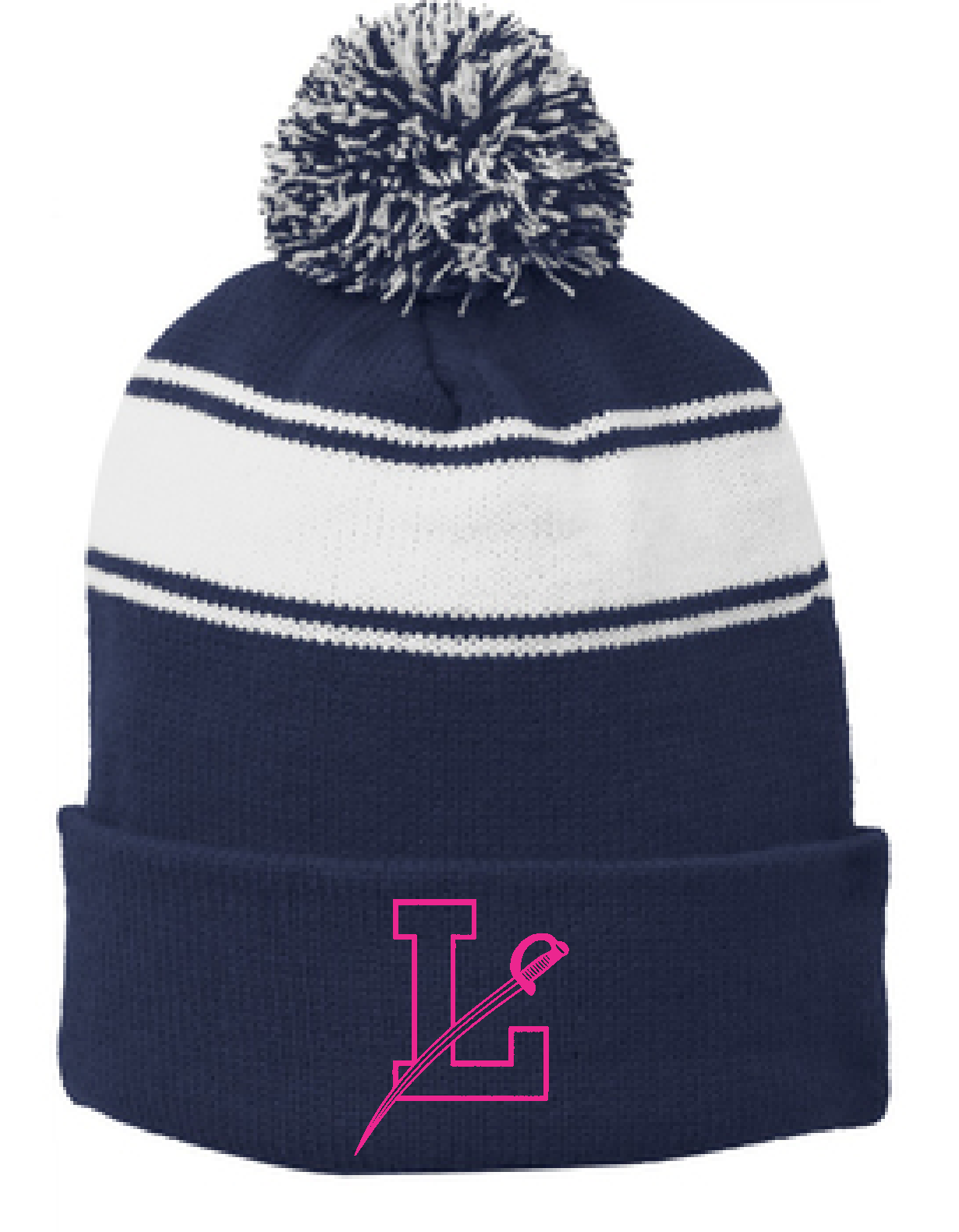 Sport-Tek® Stripe Pom Pom Beanie Embroidered