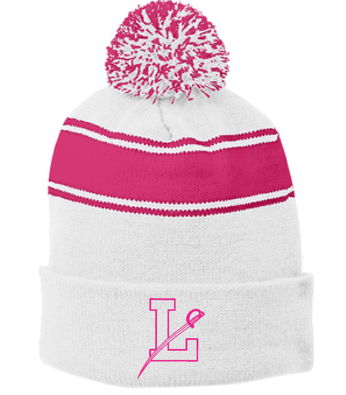 Sport-Tek® Stripe Pom Pom Beanie Embroidered