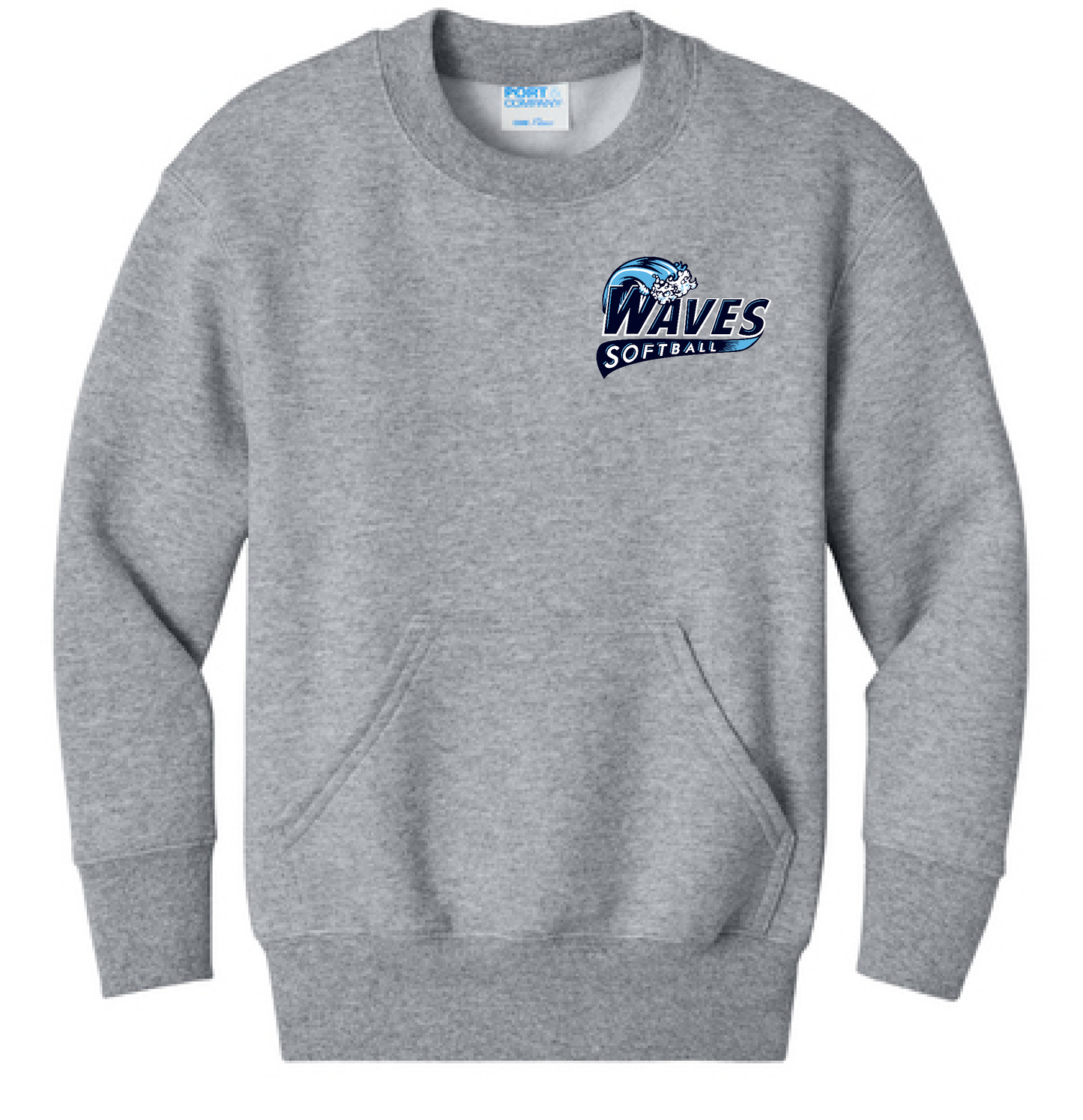 Waves Port & Co™ Youth Core Fleece Crewneck Pocket Sweatshirt
