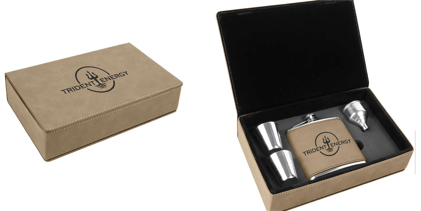 ENGRAVABLE 6 oz. LEATHERETTE FLASK GIFT SETS